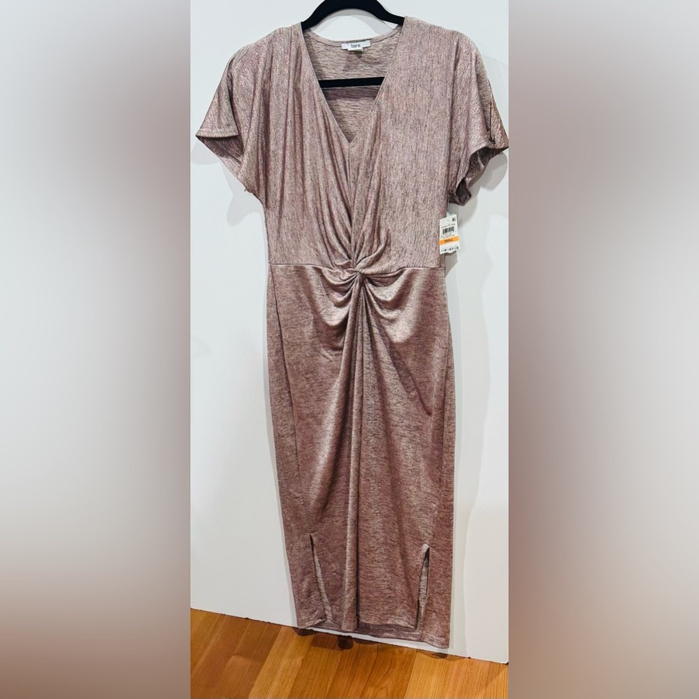 Bar III Rose Gold Ruched Tie Front Sheath Dress